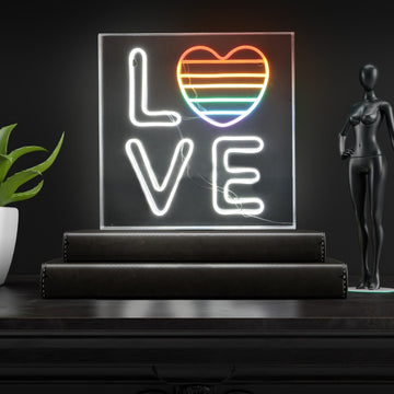 LOVE Square Contemporary Glam Acrylic Box USB Operated LED Neon Light - JONATHAN Y